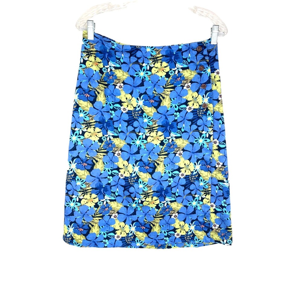 Christopher & Banks Midi Wrap Skirt Size 8 Blue Green Floral Cotton